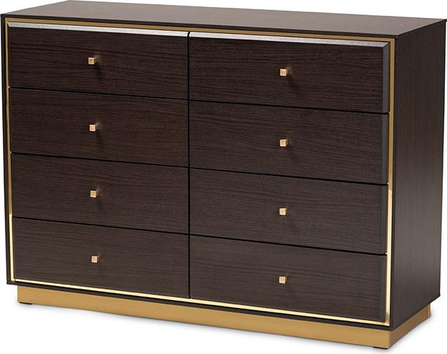 Wholesale Interiors Dressers - Cormac Modern and Contemporary Espresso Brown Wood and Gold Metal 8-Drawer Dresser