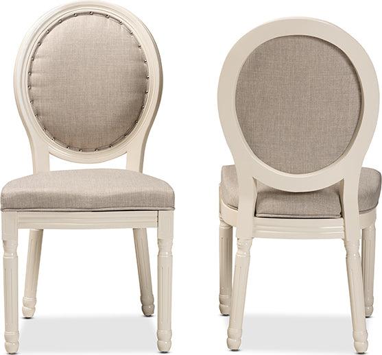 Wholesale Interiors Dining Chairs - Louis Traditional French Inspired Grey Fabric and White Wood 2-Piece Dining Chair Set