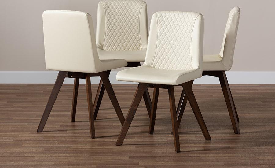 Wholesale Interiors Dining Chairs - Pernille Cream Faux Leather Upholstered Walnut Finished 4-Piece Wood Dining Chair Set Set