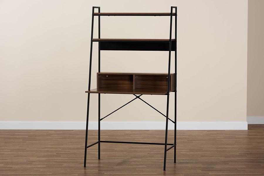 Wholesale Interiors Desks - Palmira Modern Industrial Walnut Brown Wood and Black Metal Desk with Shelves