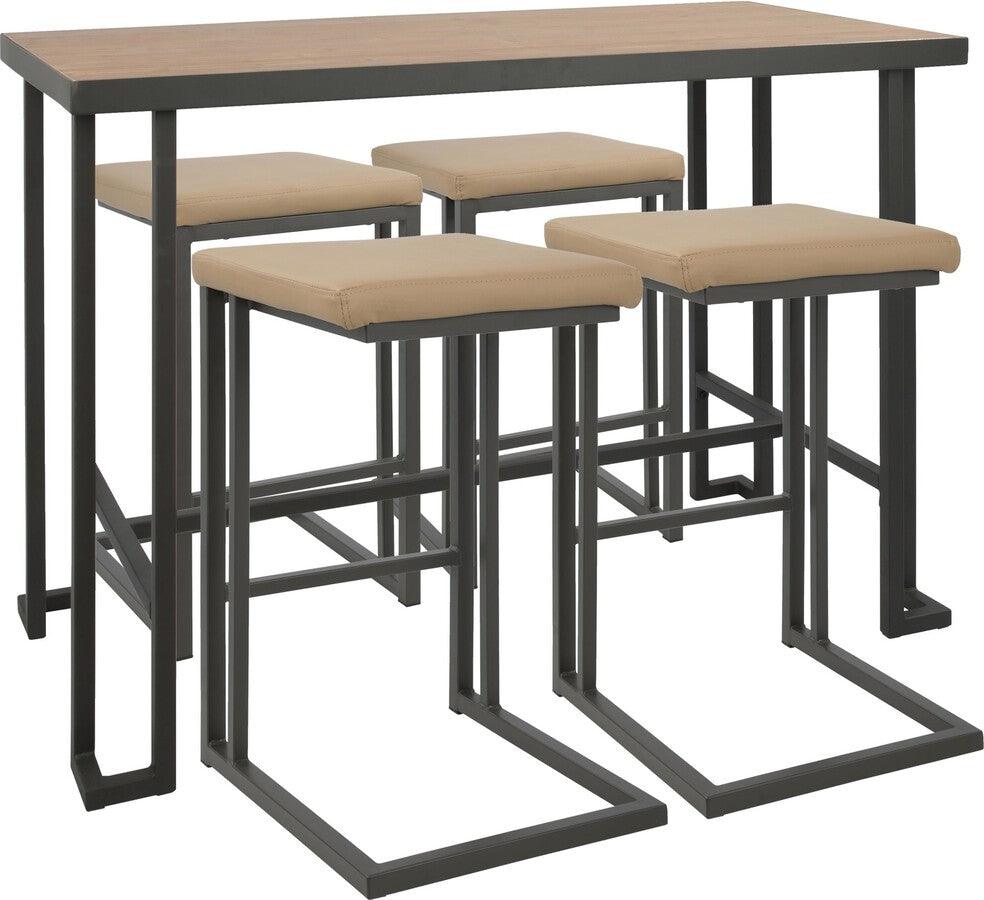 Lumisource Dining Sets - Roman 5-Piece Industrial Counter Height Dining Set in Grey & Camel