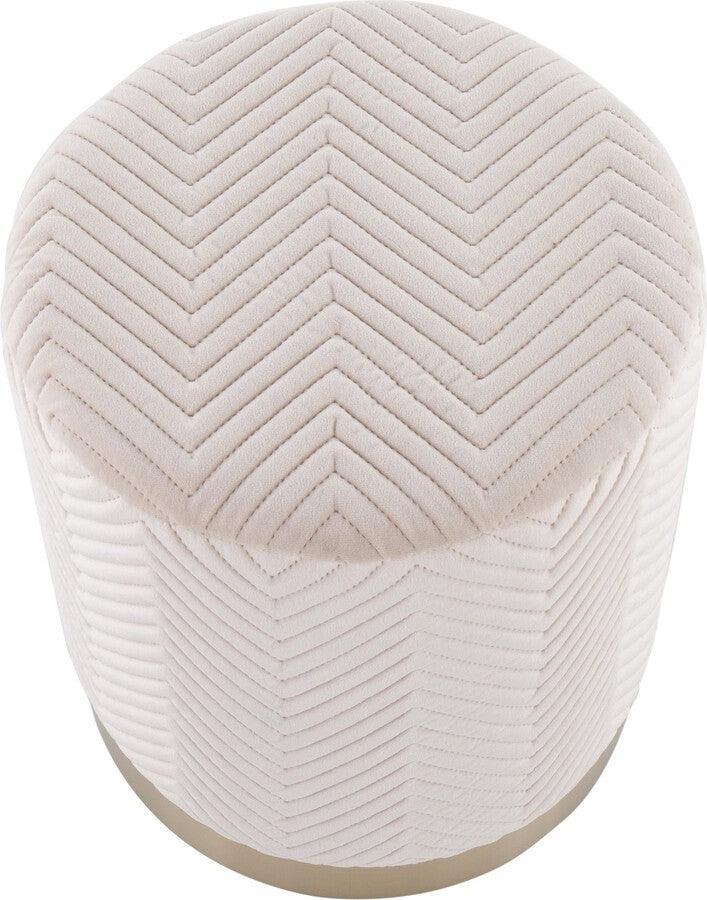 Lumisource Ottomans & Stools - Marla Contemporary/Glam Chevron Ottoman in Gold Steel & Cream Velvet