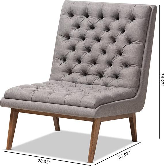 Wholesale Interiors Accent Chairs - Annetha Mid-Century Modern Grey Fabric Upholstered Walnut Finished Wood Lounge Chair