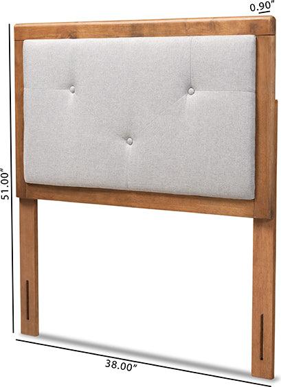 Wholesale Interiors Headboards - Abner Light Grey Fabric Upholstered and Walnut Brown Finished Wood Twin Size Headboard