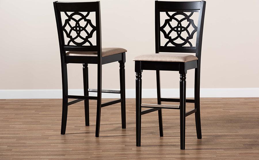 Wholesale Interiors Barstools - Alexandra Sand Fabric Upholstered and Espresso Brown Finished Wood 2-Piece Bar Stool Set