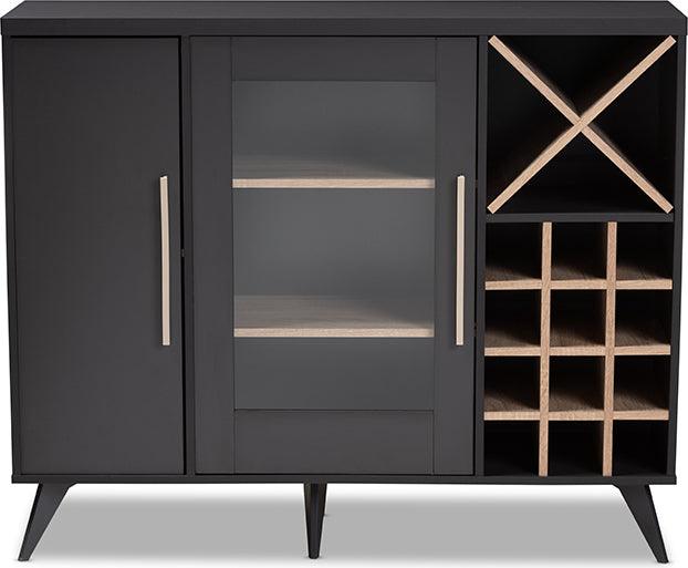 Wholesale Interiors Bar Units & Wine Cabinets - Pietro Mid-Century Modern Dark Gray and Oak Finished Wine Cabinet