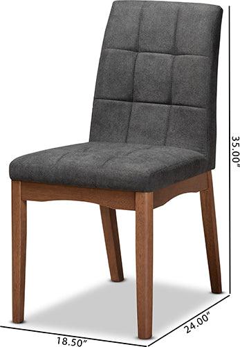 Wholesale Interiors Dining Chairs - Tara Mid-Century Modern Grey Fabric and Brown Finished Wood 2-Piece Dining Chair Set