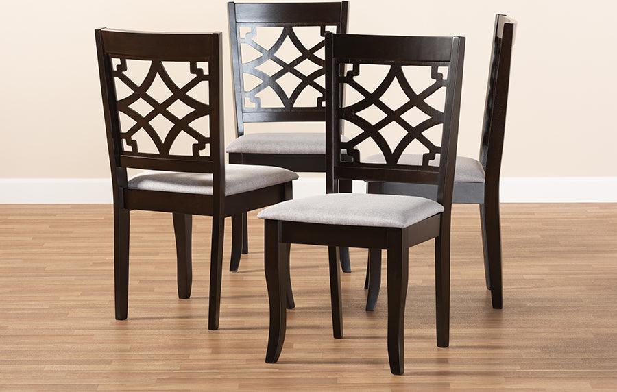 Wholesale Interiors Dining Chairs - Mael Grey Fabric Upholstered Espresso Brown Finished Wood Dining Chair Set Of 4