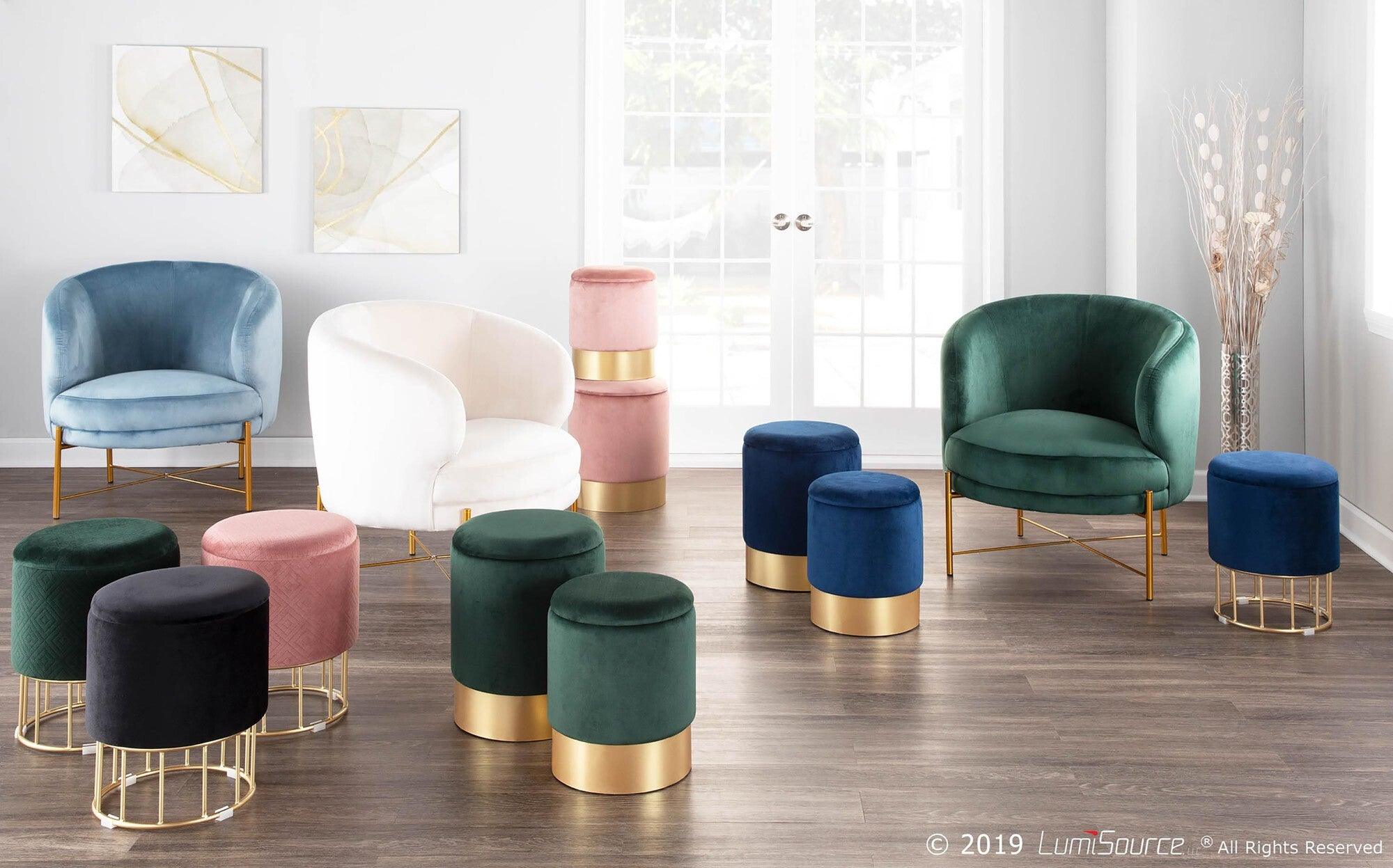 Lumisource Ottomans & Stools - Canary Contemporary Ottoman Gold Metal & Green Velvet