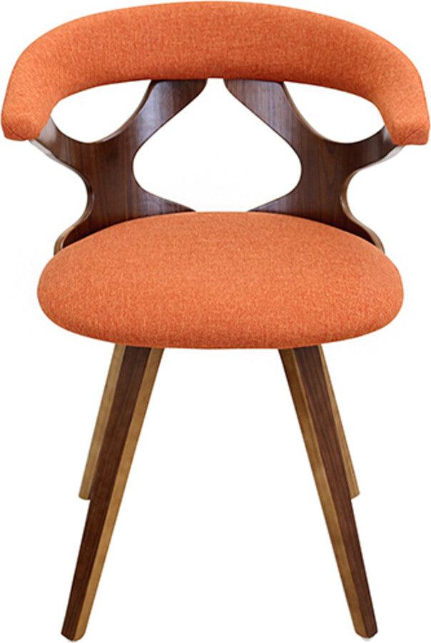 Lumisource Dining Chairs - Gardenia Mid-century Modern Dining/Accent Chair with Swivel in Walnut Wood and Orange Fabric