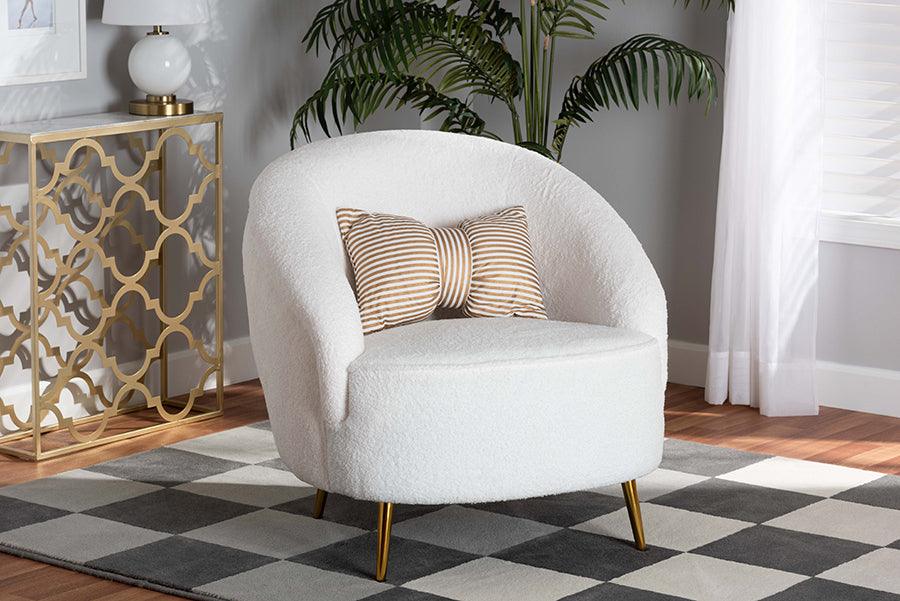Wholesale Interiors Accent Chairs - Urian White Boucle Upholstered and Gold Finished Metal Accent Chair