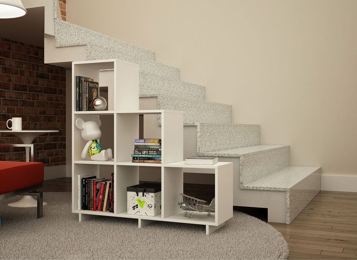 Manhattan Comfort Shelves - Sophisticated Cascavel Stair Cubby with 6 Cube Shelves in White