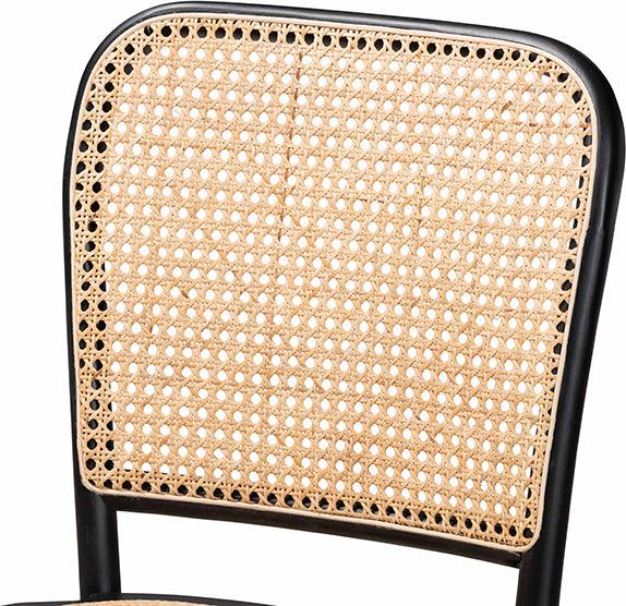 Wholesale Interiors Barstools - Vance Mid-Century Modern Brown Woven Rattan and Black Wood Cane Counter Stool