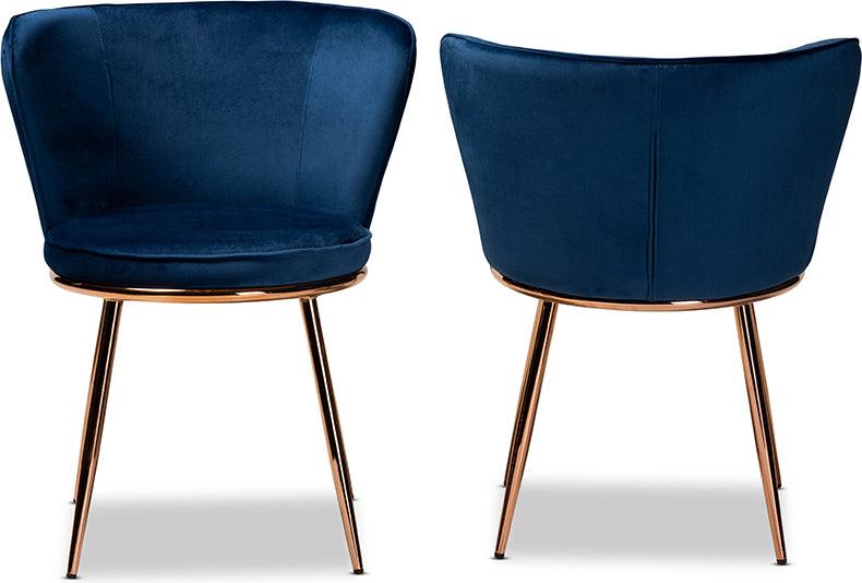 Wholesale Interiors Dining Chairs - Farah Glamour Dining Chair Navy Blue & Rose Gold (Set of 2)