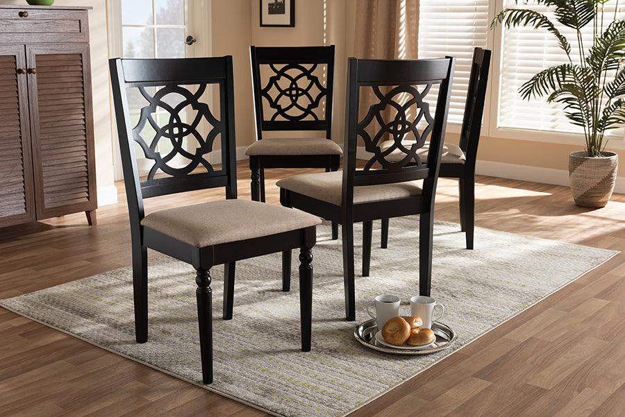 Wholesale Interiors Dining Chairs - Renaud Sand Fabric Upholstered Espresso Brown Finished Wood Dining Chair Set Of 4
