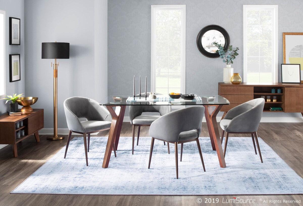 Lumisource Dining Tables - Folia Mid-Century Modern Dining Table in Walnut Wood with Clear Tempered Glass