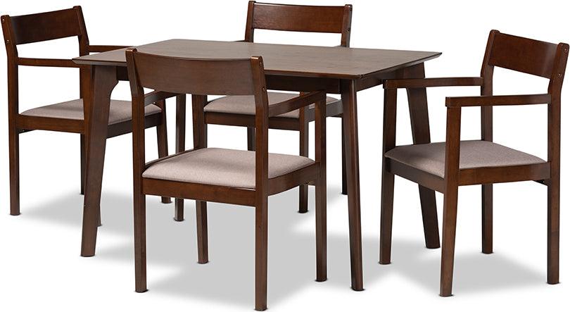 Wholesale Interiors Dining Sets - Helene Mid-Century Warm Grey Fabric and Dark Brown Finished Wood 5-Piece Dining Set