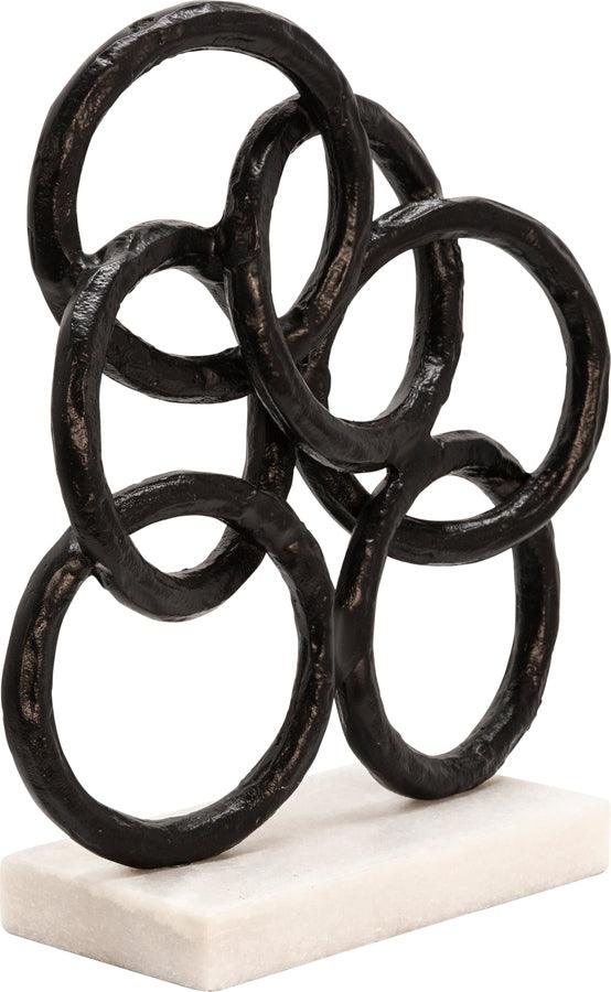 Sagebrook Home Decorative Objects - 13" Metal Rings On Marble Base, Black