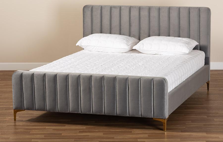 Wholesale Interiors Beds - Nami Queen Bed Light Gray & Gold
