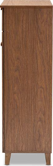 Wholesale Interiors Shoe Storage - Coolidge Modern And Contemporary Walnut Finished 5-Shelf Wood Shoe Storage Cabinet With Drawer