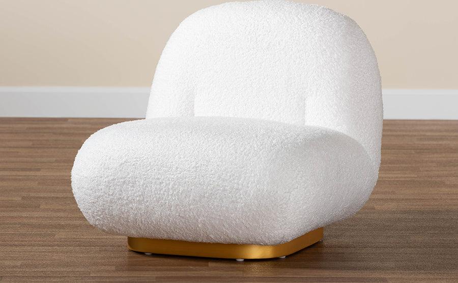 Wholesale Interiors Accent Chairs - Paiva White Boucle Upholstered and Brushed Gold Finished Accent Chair