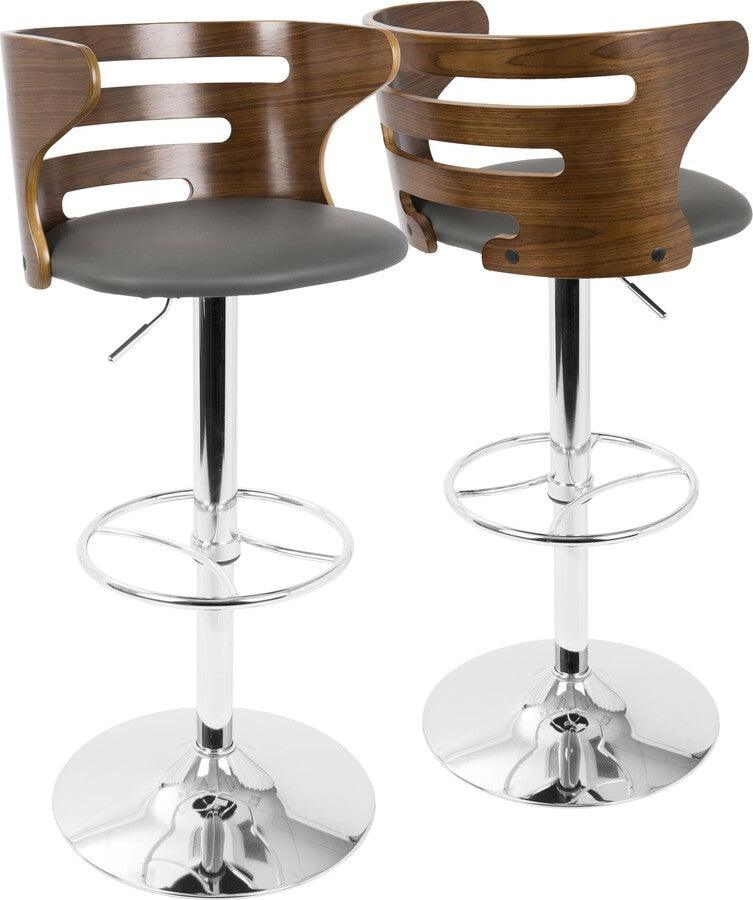 Lumisource Barstools - Cosi Adjustable Barstool With Swivel In Walnut & Grey Faux Leather (Set of 2)
