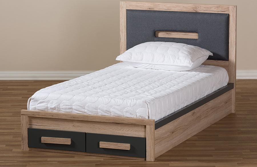 Wholesale Interiors Beds - Pandora Contemporary Grey and Brown Two-Tone 2-Drawer Twin Size Storage Platform Bed