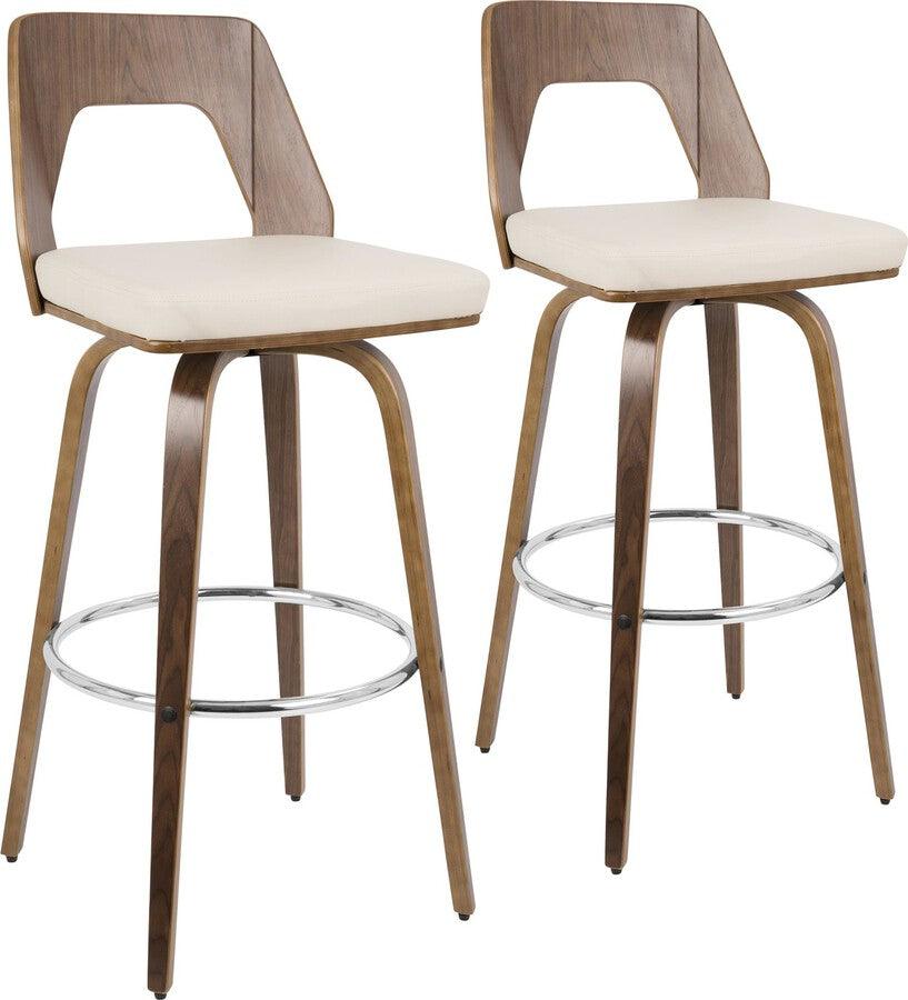 Lumisource Barstools - Trilogy 30" Fixed Height Barstool With Swivel In Walnut & Cream Faux Leather (Set of 2)