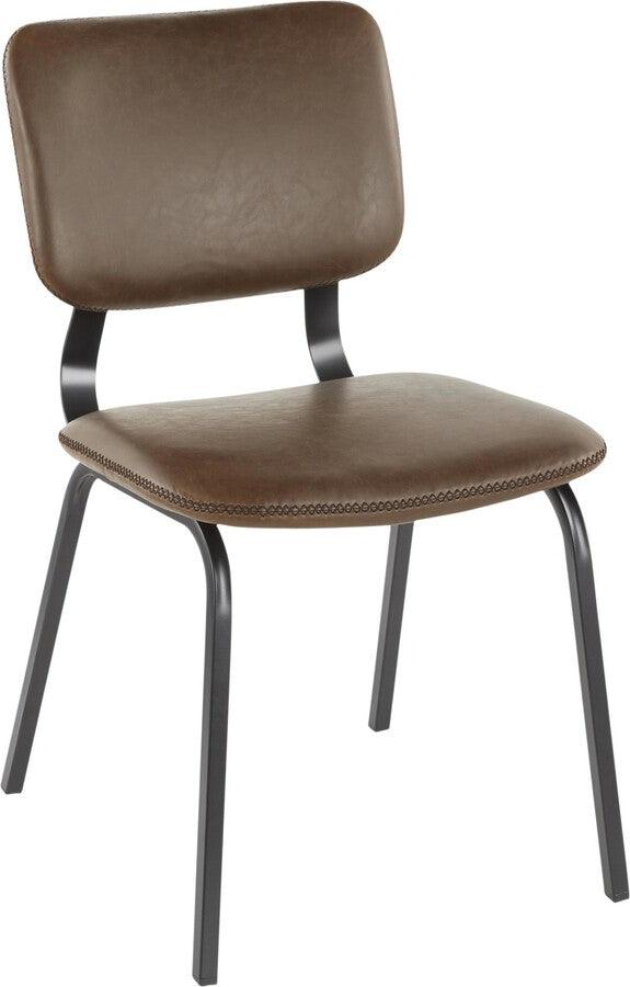 Lumisource Dining Chairs - Foundry Contemporary Chair in Black Metal and Espresso Faux Leather with Brown - Set of 2