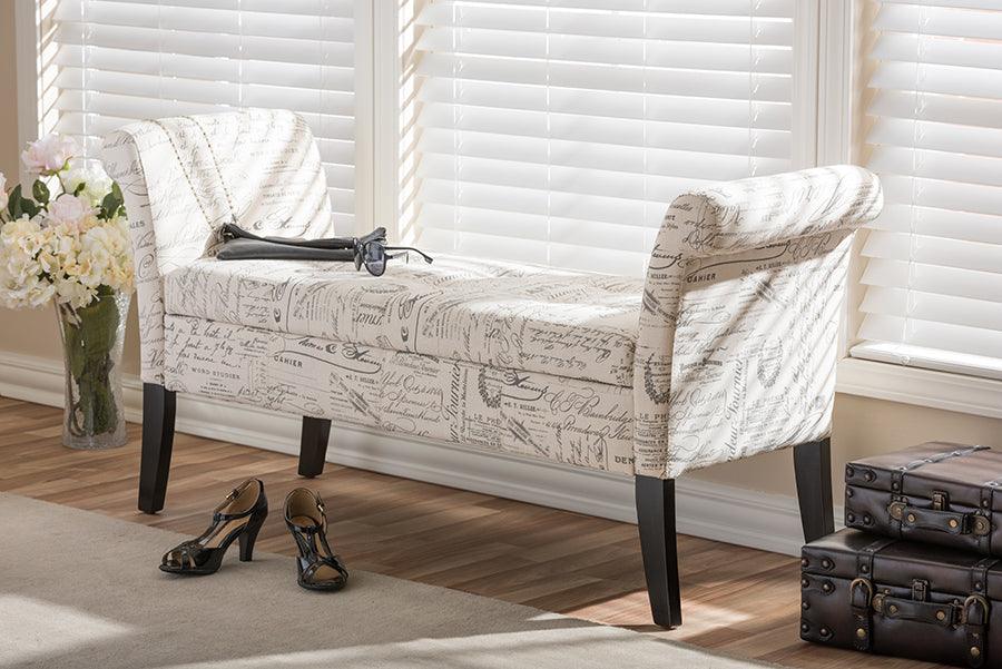 Wholesale Interiors Benches - Avignon Script-Patterned French Laundry Fabric Storage Ottoman Bench