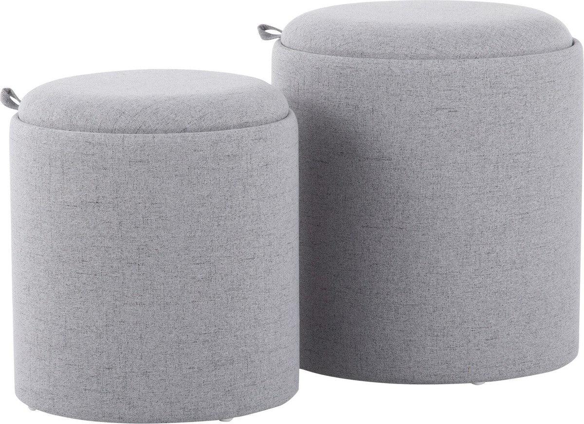 Lumisource Living Room Sets - Tray Contemporary Nesting Ottoman Set in Grey Fabric & Natural Wood