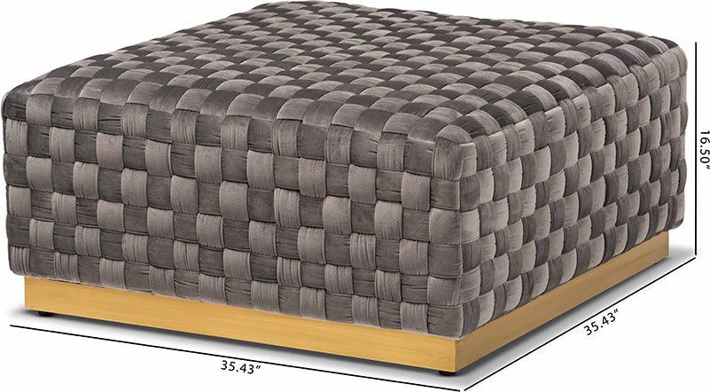 Wholesale Interiors Ottomans & Stools - Noah Luxe and Glam Grey Velvet Fabric Upholstered and Gold Finished Square Cocktail Ottoman