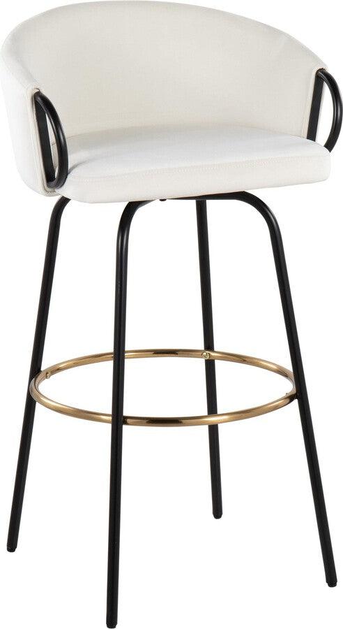 Lumisource Barstools - Claire /Glam Barstool In Black Metal & Cream Velvet With Gold Metal Footrest (Set of 2)