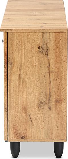 Wholesale Interiors Shoe Storage - Winda Modern and Contemporary Oak Brown Finished Wood 3-Door Shoe Cabinet