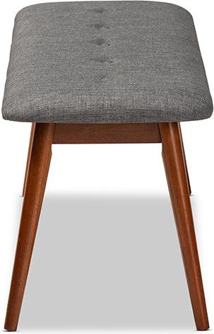 Wholesale Interiors Benches - Flora II Mid-Century Modern Grey Fabric Upholstered Finished Wood Dining Bench