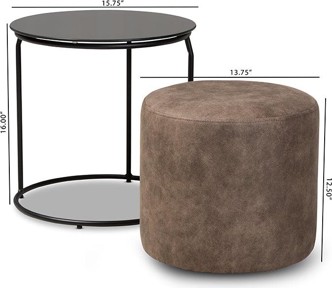 Wholesale Interiors Living Room Sets - Kira Modern and Contemporary Black with Grey and Brown 2-Piece Nesting Table and Ottoman Set