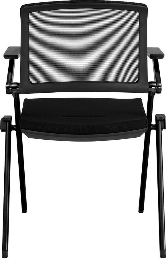 Euro Style Task Chairs - Hilma Stacking Visitor Chair in Black Seat Fabric and Mesh Back with Matte Black Frame - Set of 2