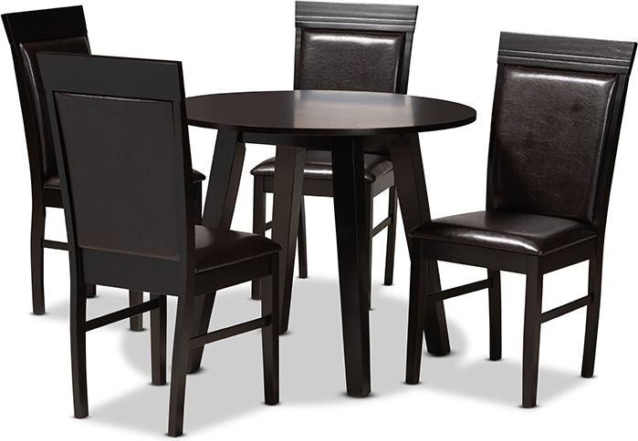 Wholesale Interiors Dining Sets - Miya Dark Brown Faux Leather Upholstered and Dark Brown Finished Wood 5-Piece Dining Set