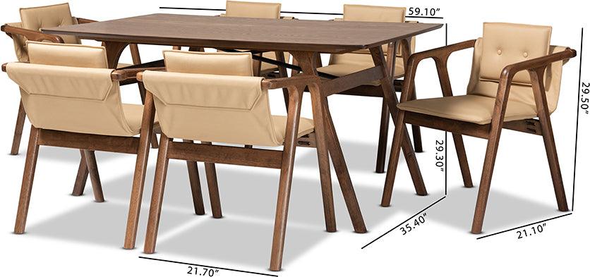 Wholesale Interiors Dining Sets - Marcena Mid-Century Modern Beige Imitation and Brown Finished Wood 7-Piece Dining Set