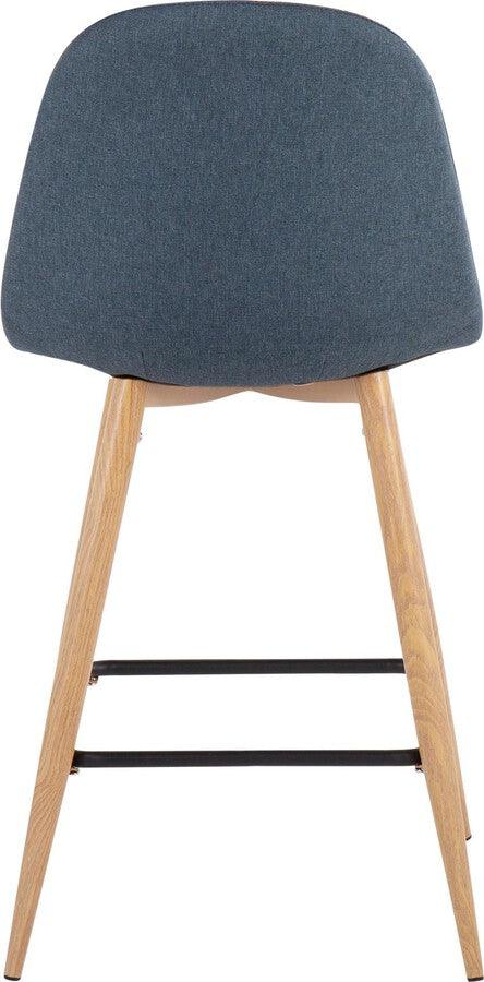 Lumisource Barstools - Pebble Counter Stool In Natural Metal & Blue Fabric (Set of 2)