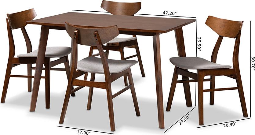 Wholesale Interiors Dining Sets - Lois Light Grey Fabric Upholstered and Walnut Brown Finished Wood 5-Piece Dining Set