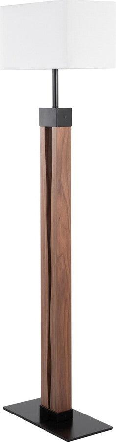 Lumisource Floor Lamps - Live Edge Contemporary Floor Lamp In Black Steel & Walnut Wood With White Shade