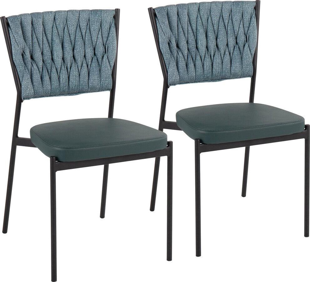 Lumisource Accent Chairs - Braided Tania Contemporary Chair In Black Metal, Green Faux Leather, & Sea Green Fabric (Set of 2)