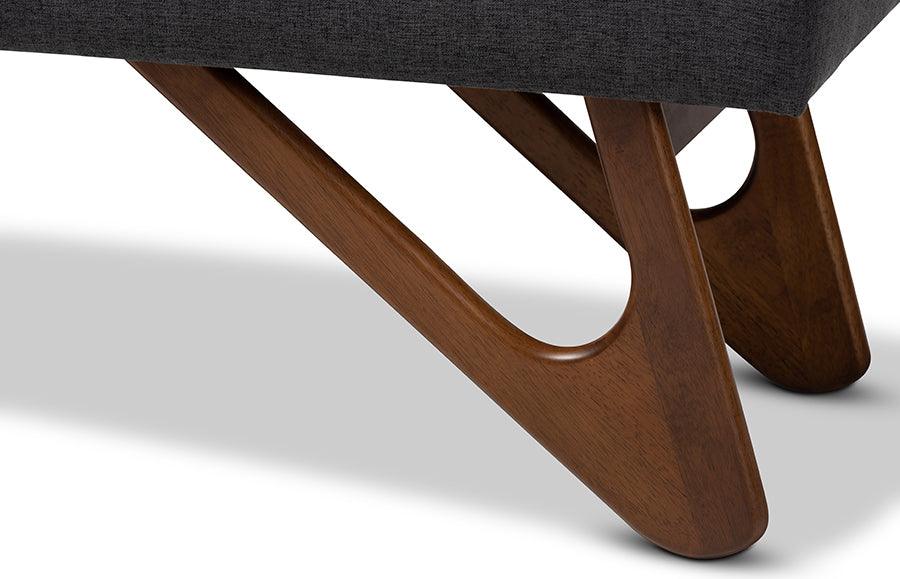 Wholesale Interiors Benches - Rika Mid-Century Modern Dark Grey Fabric Walnut Brown Boomerang Bench