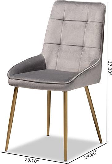 Wholesale Interiors Dining Chairs - Gavino Modern Grey Velvet Fabric Upholstered and Gold Finished Metal 2-Piece Dining Chair Set