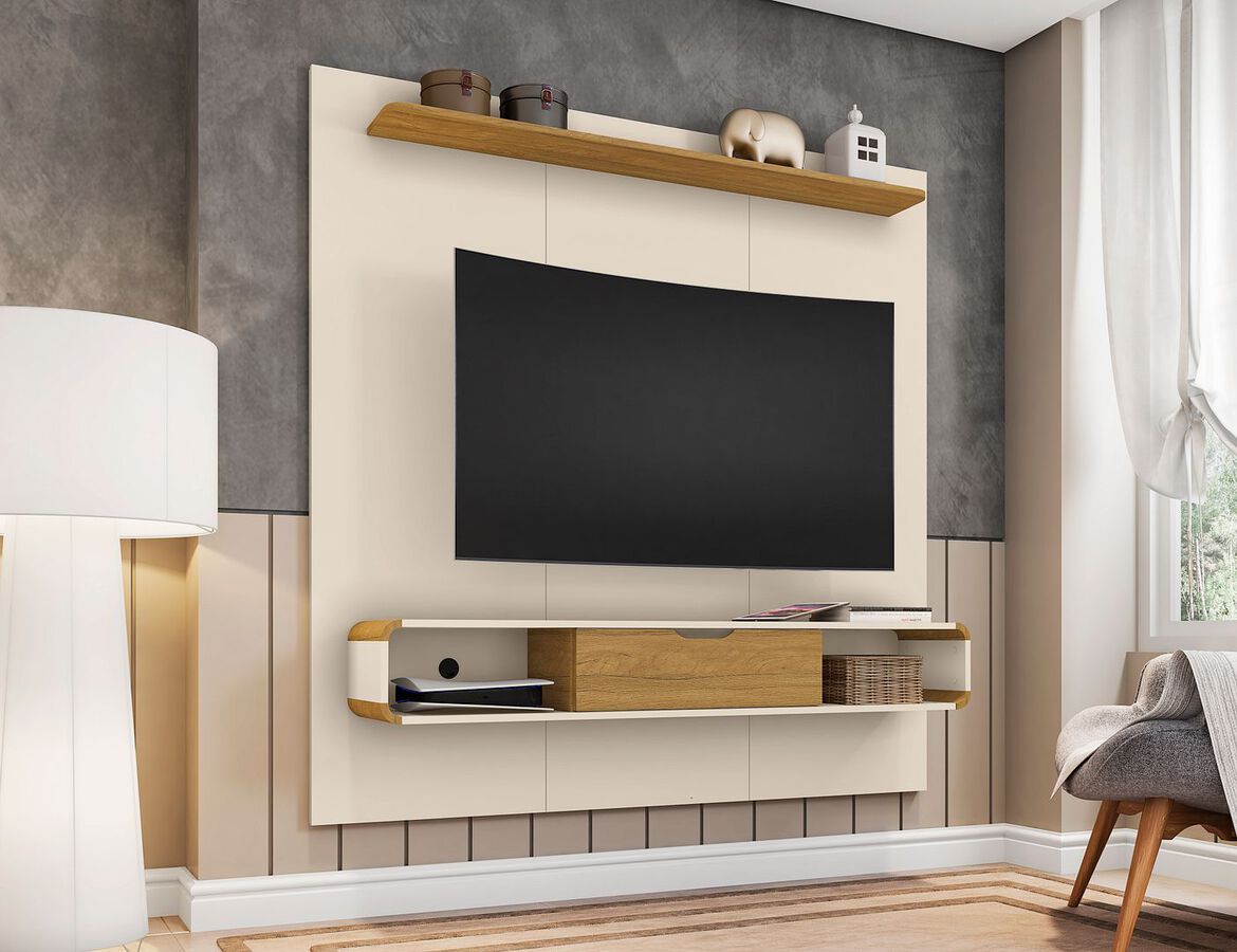 Manhattan Comfort TV & Media Units - Camberly 62.36 Floating Entertainment Center in Off White and Cinnamon