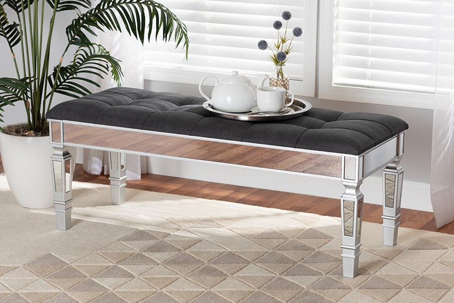 Wholesale Interiors Benches - Hedia Contemporary Glam and Luxe Grey Fabric Upholstered and Silver Finished Wood Accent Bench