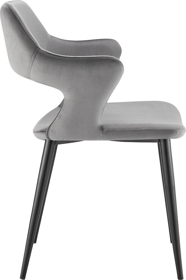 Euro Style Accent Chairs - Vidar Side Chair in Gray Velvet with Black Steel Legs - Set of 1