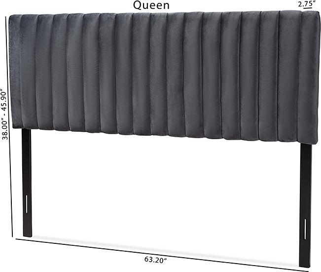 Wholesale Interiors Headboards - Emile Grey Velvet Fabric Upholstered and Dark Brown Finished Wood Full Size Headboard