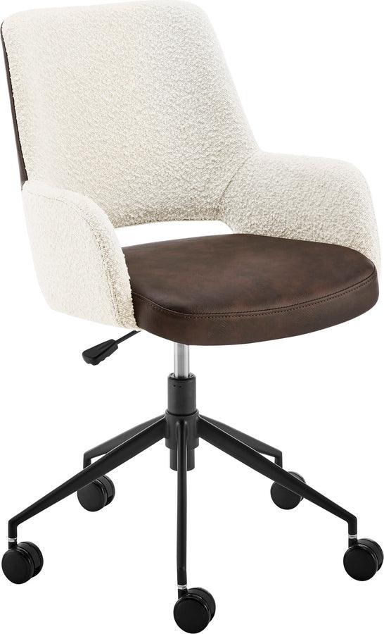 Euro Style Task Chairs - Desi Office Chair in Ivory Fabric and Brown Leatherette with Black Base